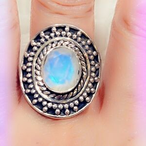 Faceted Moonstone Sterling Silver 925 Gemstone Ring